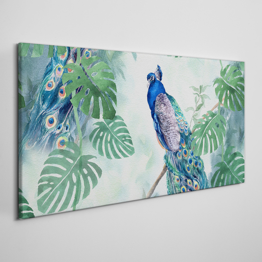 PL Coloray Obraz na Płótnie Gałąź Liście Ptak Paw 100x50cm