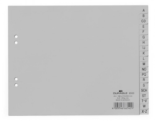 DURABLE Przekładki A-Z do segregatora A4 szare 6500-10