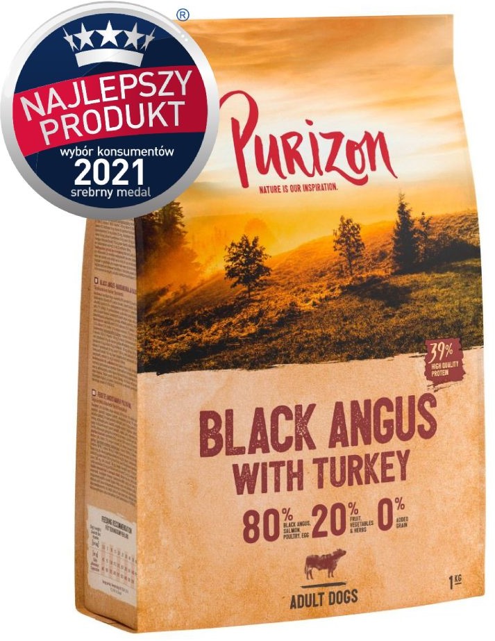 Purizon PEŁNOWARTOŚCIOWA RECEPTURA: Adult, wołowina Black-Angus i indyk, bez zbóż - 4 x 1 kg