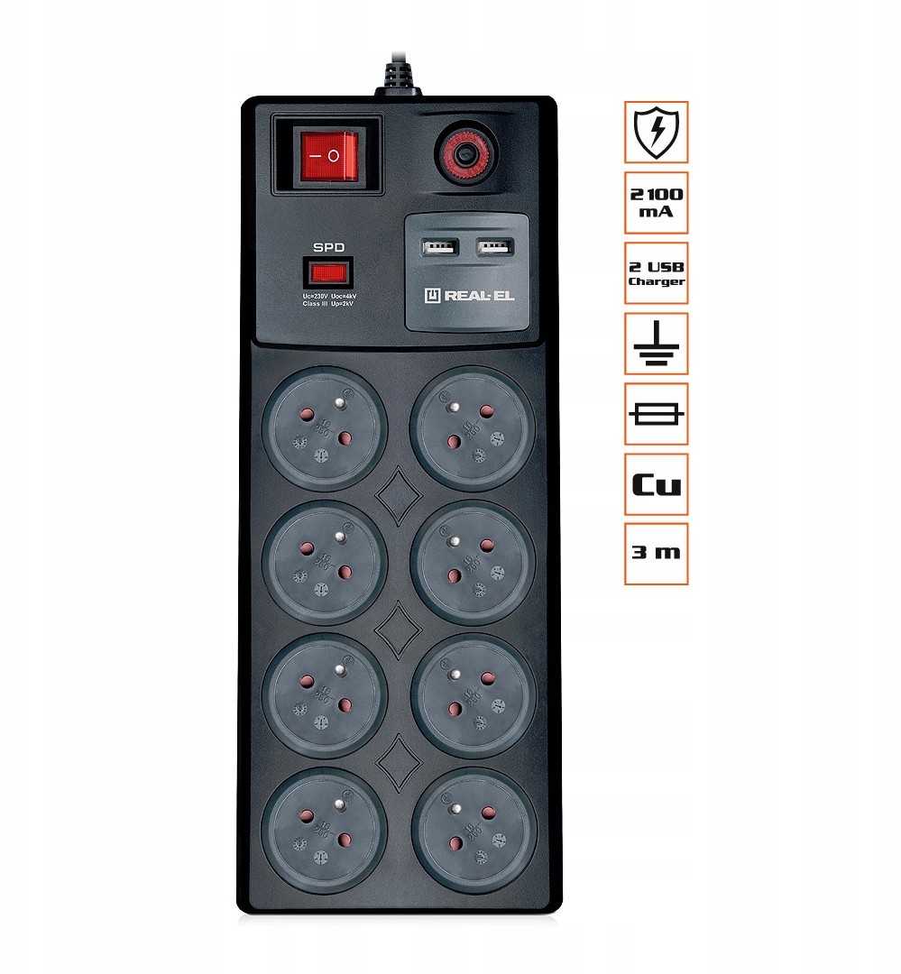 Listwa Zasilająca Real-el FRS-3 Usb Charge