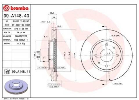 BREMBO Tarcza hamulcowa 09.A148.41