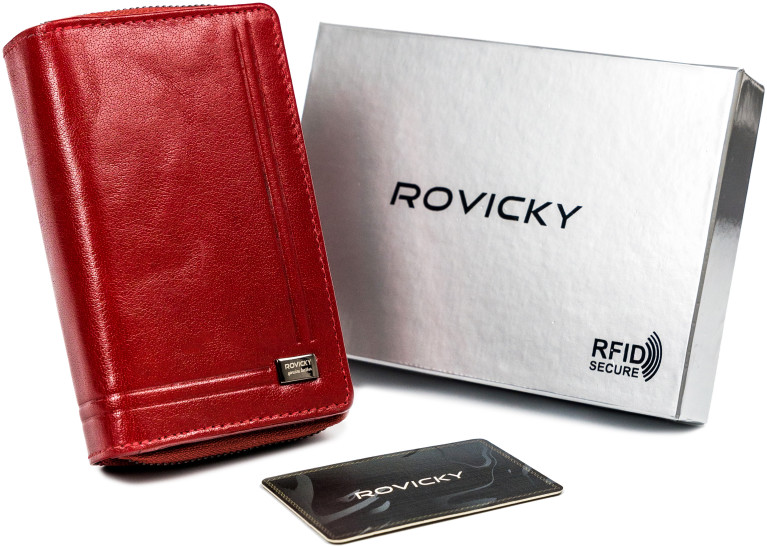Rovicky Pionowy portfel damski z bawolej skóry, zamykany na zatrzask, RFID