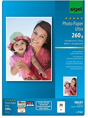 Sigel Papier fotograficzny InkJet Ultra, wysoki połysk, bardzo odporna na światło, A4, 260 G, niezwykła biel