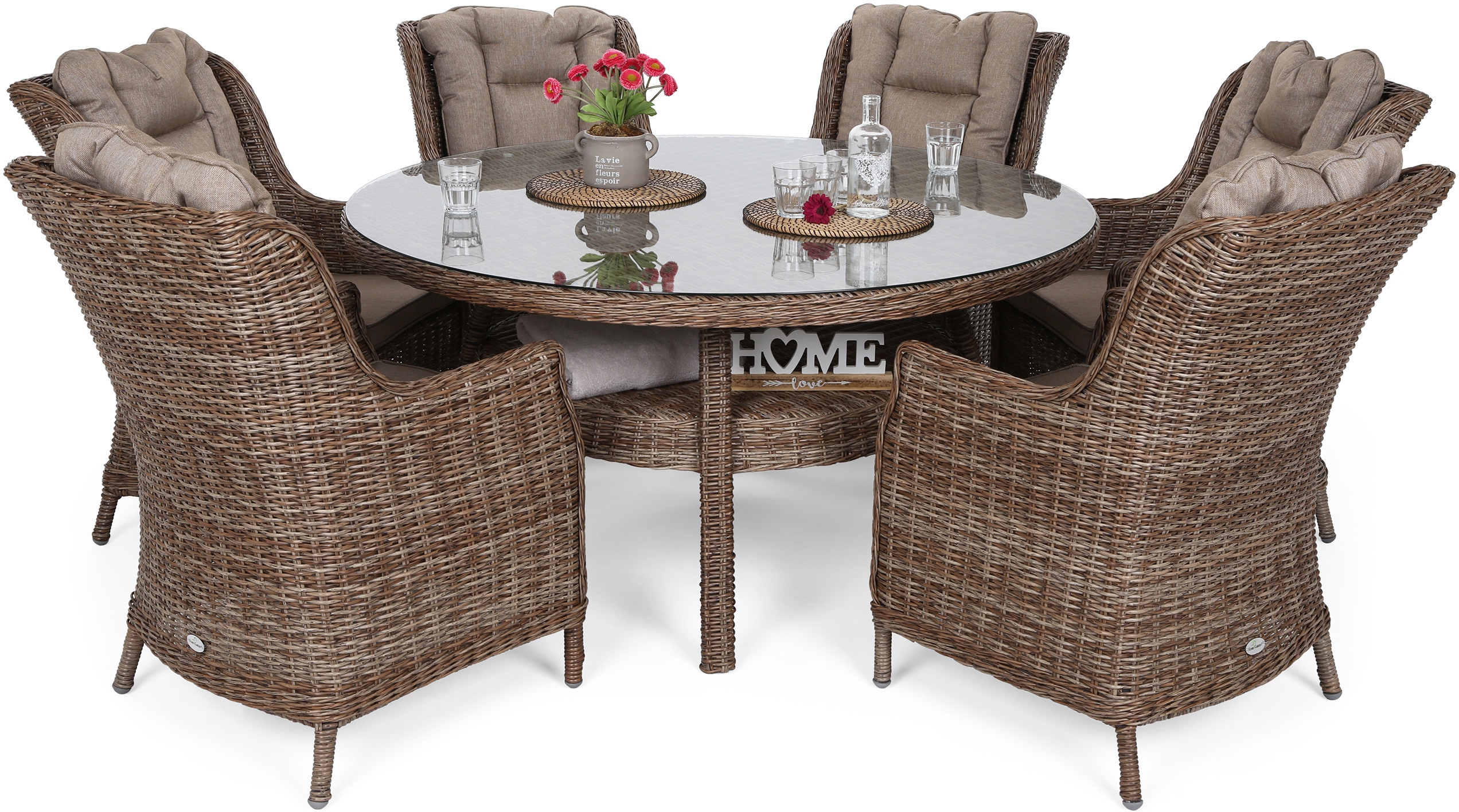 HOME & GARDEN Meble ogrodowe technorattanowe Bristol Round Elegant 150 cm Ginger / Brown Melange 6+1 933781