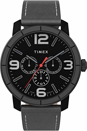 Timex Timex męski mod44 wielofunkcyjny zegarek ze skóry 44 mm pasek Czarny/Szary