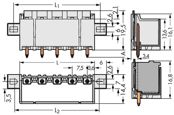 WAGO Obudowa męska na PCB WAGO 2092-3405/005-000 Ilośc pinów 5 Raster 7.50 mm 100 szt 2092-3405/005-000