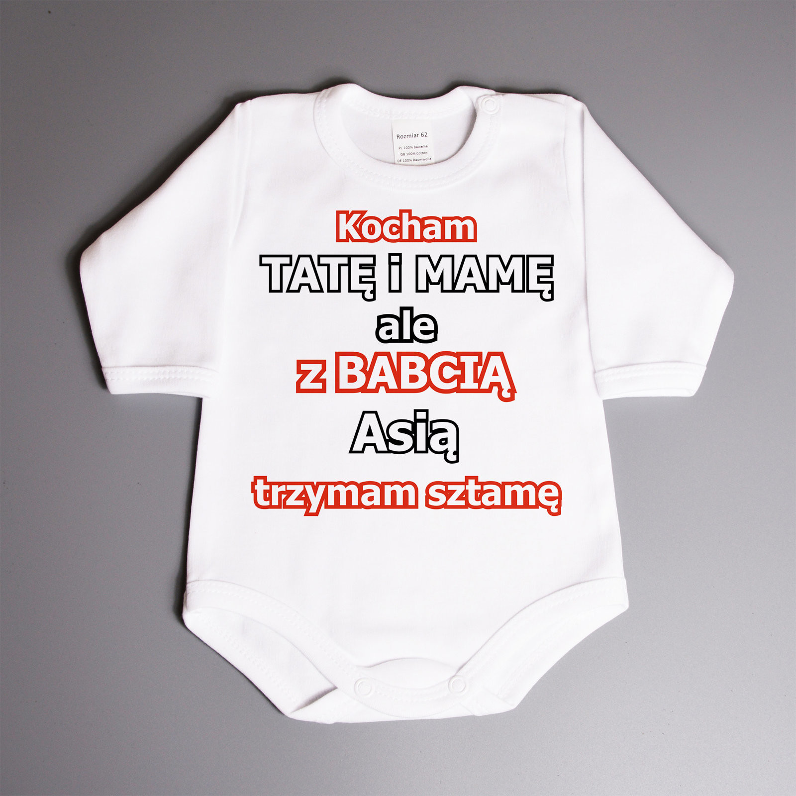Poczpol Kocham tatę i mamę ale z babcią (imię) trzyma sztamę - body dziecięce PRZPOC-8-2933