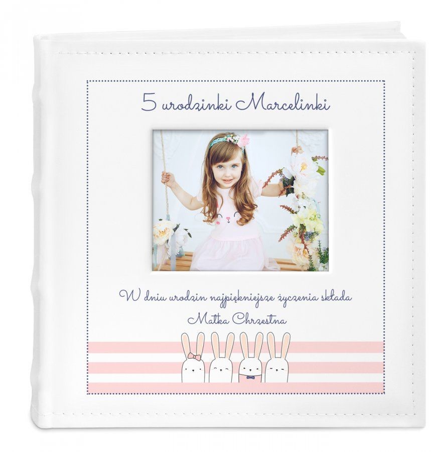 NA Murrano Album mały z oknem nadruk dedykacja dla dziewczynki 5 urodziny ALB-SO-WH-UV-032