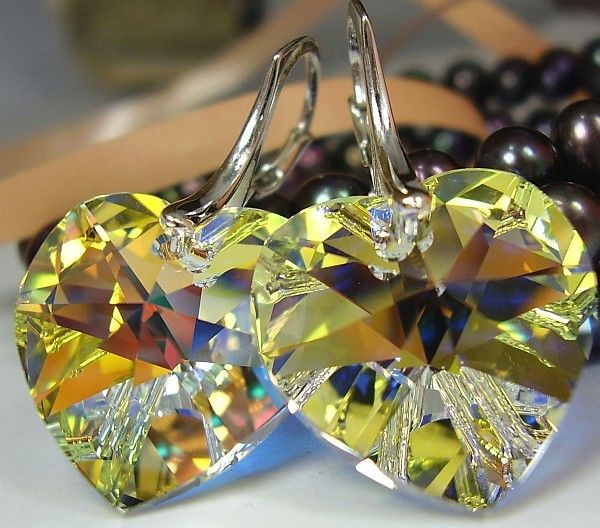 Swarovski kolczyki Serce Tęczowe SREBRO