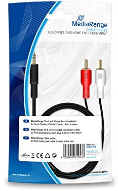 MediaRange mrcs164 przewód połączeniowy, 2 X wtyczka cinch na wtyk typu jack 3.5 MM, 1 m Czarny