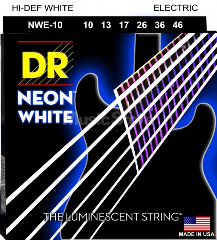 DR Strings neon Hi-Def White - nwe-10 - Electric Guitar String Set, Medium, .010-.046