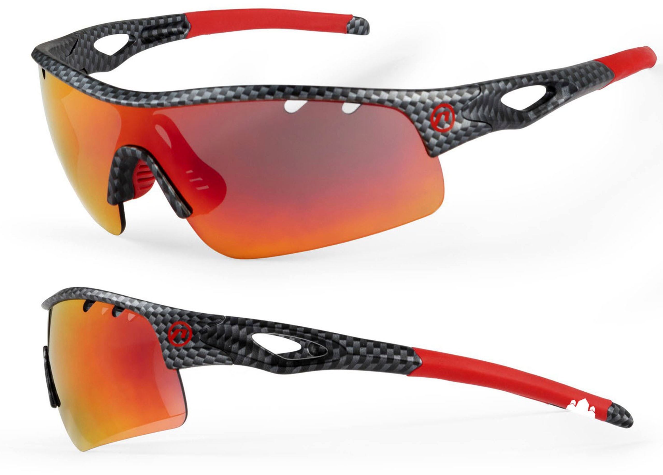 Accent Okulary Storm czarno-czerwone, fakt. karbonu, soczewki PC czerwone lustrzane + przezroczyste + etui 610-40-95_ACC
