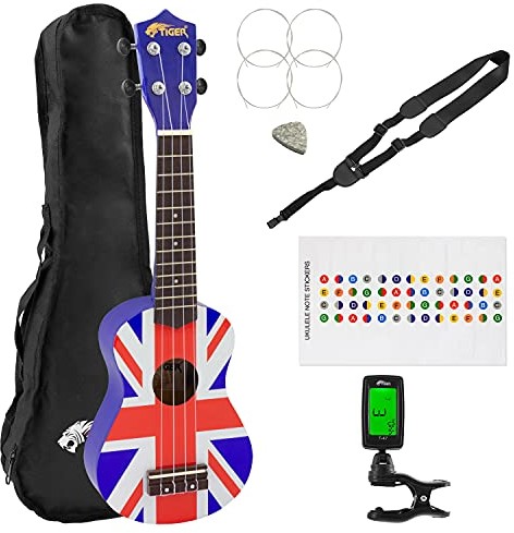 TIGER Union Jack ukulele sopranowe zestaw dla początkujących UKEKIT-UK