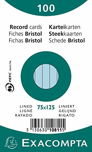 Exacompta Exacompta Bristol karty płytowe z podszewką, 75 x 125 mm - niebieski, opakowanie 100 szt. 10811X