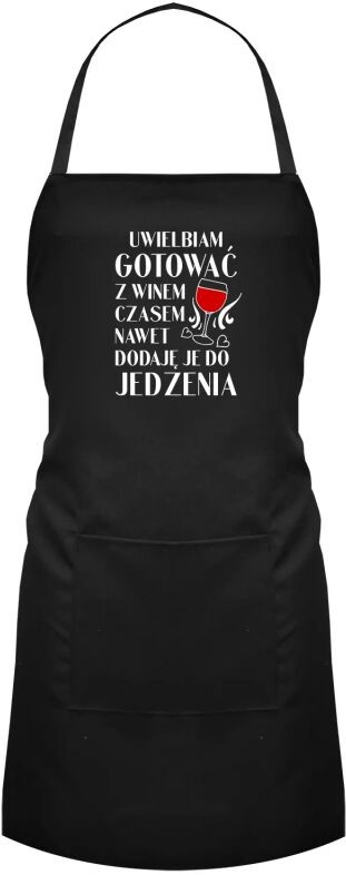 Koszulkowy Uwielbiam gotować z winem, czasem nawet dodaje je do jedzenia - fartuch z nadrukiem 13808