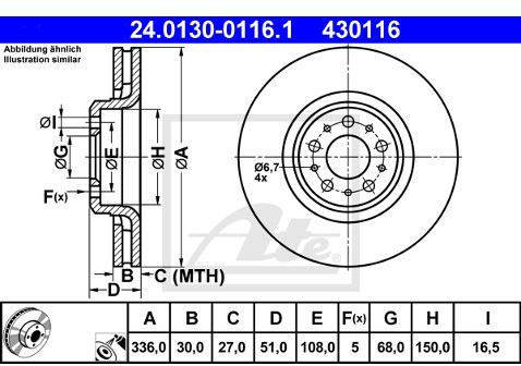 ATE TARCZA HAM 24.0130-0116.1 VOLVO XC 90 2.5T 02-, D5 06-, T6 02-, V8 05-  24.0130-0116.1