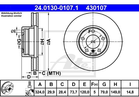 ATE TARCZA HAM 24.0130-0107.1 BMW E39 520D 00-03, 530I 00-03  24.0130-0107.1