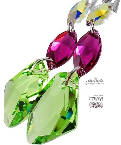 Swarovski SPECIAL kolczyki PERIDOT NEON SREBRO