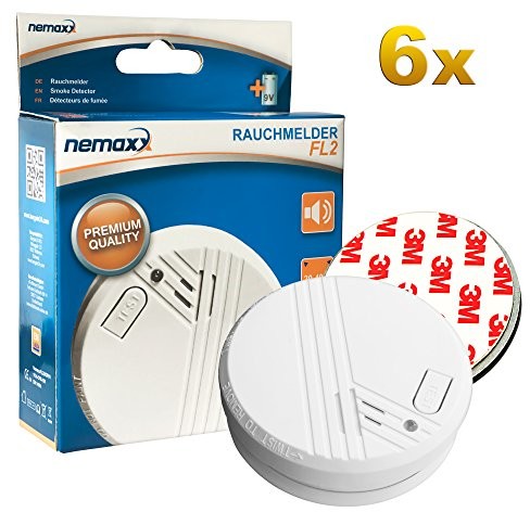 Nemaxx Zgodnie z normą EN 14604 instalacja czujki dymu 6 X czujka dymu nemaxx FL2  wysokiej jakości o wrażliwej fotoelektrycznej technologii + 6 X nemaxx magnetycznym