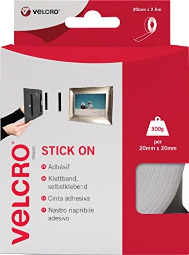 Velcro Stick on taśma samoprzylepna, szerokość 20 mm x 2,5 m, biała VEL-EC60214