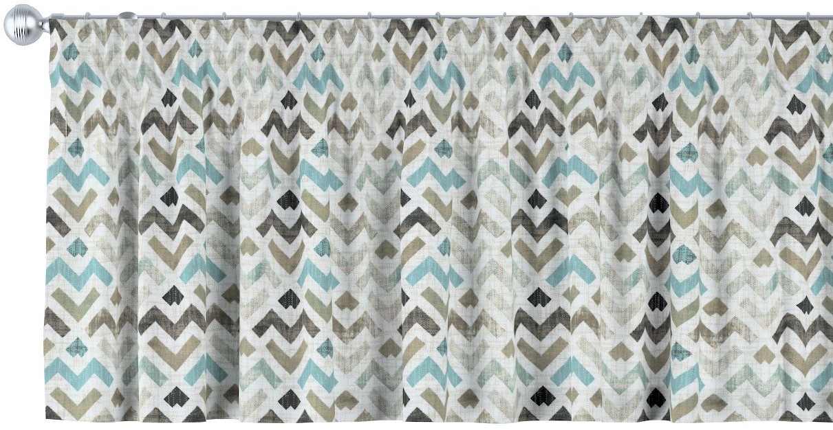 Dekoria Lambrekin na taśmie marszczącej wzór geometryczny w odcieniach pastelowego błękitu i beżu na jasnym tle 130 × 40 cm Modern 393-141-93