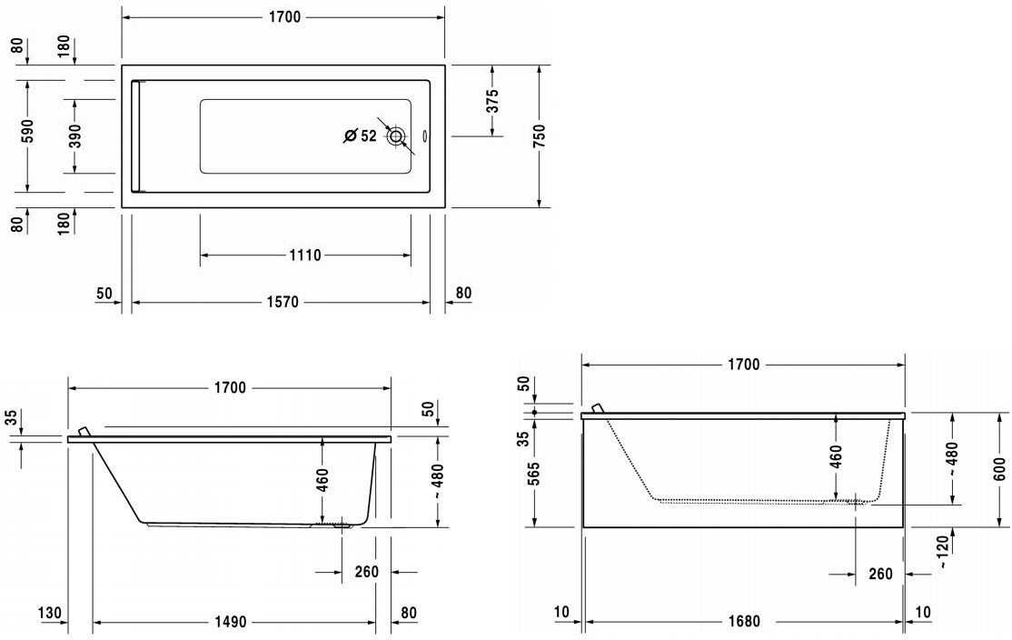 Duravit Starck 170x80 cm lub do obudowy biała 700336000000000