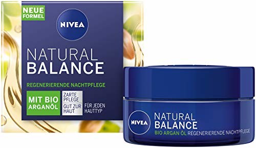 NIVEA Nivea Natural Balance regenerujący krem na noc (50 ml), krem nawilżający z ekologicznym olejkiem arganowym, jojoba i migdałowym, pielęgnujący krem na noc do każdego rodzaju skóry.