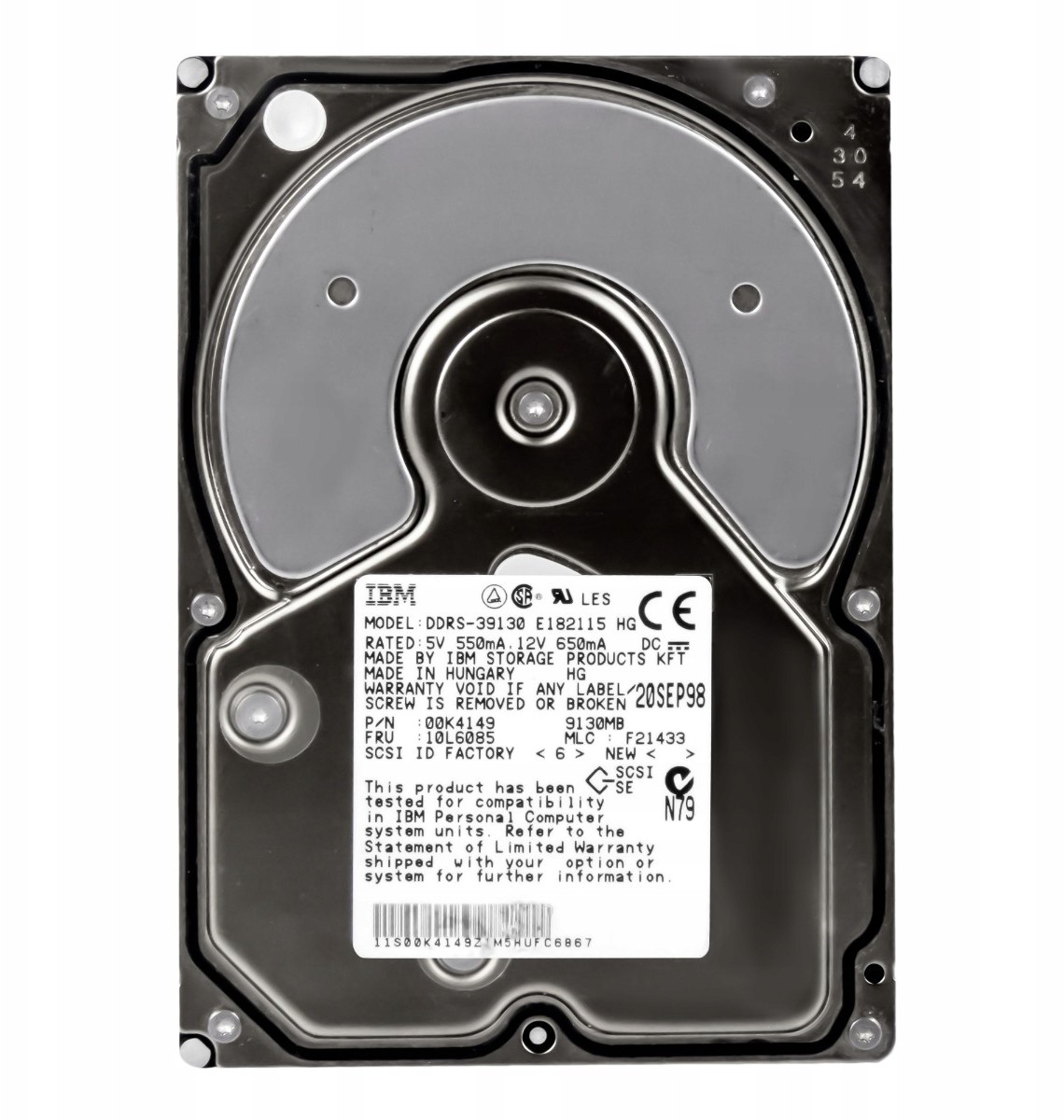 IBM 10L6085 9.1GB 7.2K Scsi 00K4149 DDRS-39130