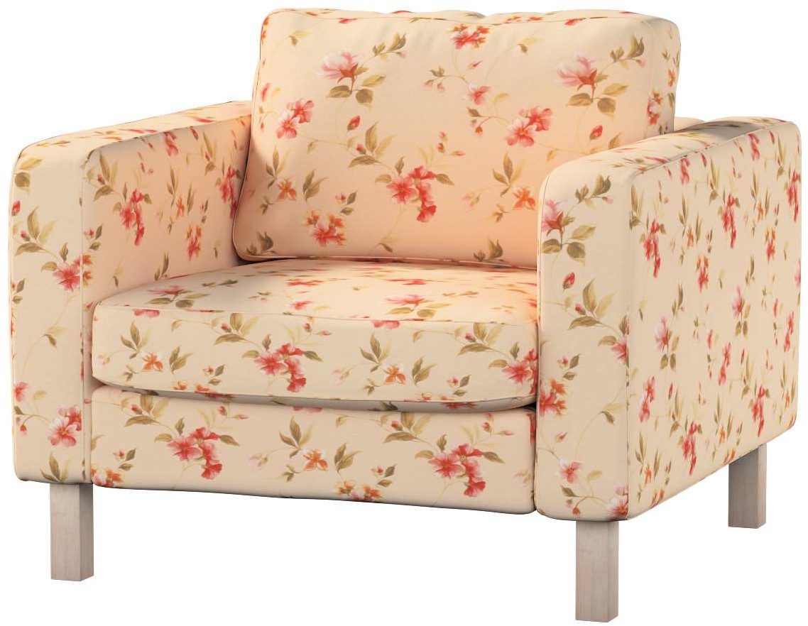 Dekoria pl pl Pokrowiec na fotel Karlstad krótki kwiatki na kremowym tle 89 x 89 x 64 cm Londres 619-143-88