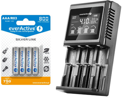 EverActive Ładowarka do akumulatorków cylindrycznych UC-4000 + 2 akumulatory R03 AAA Ni-MH 800 mAh