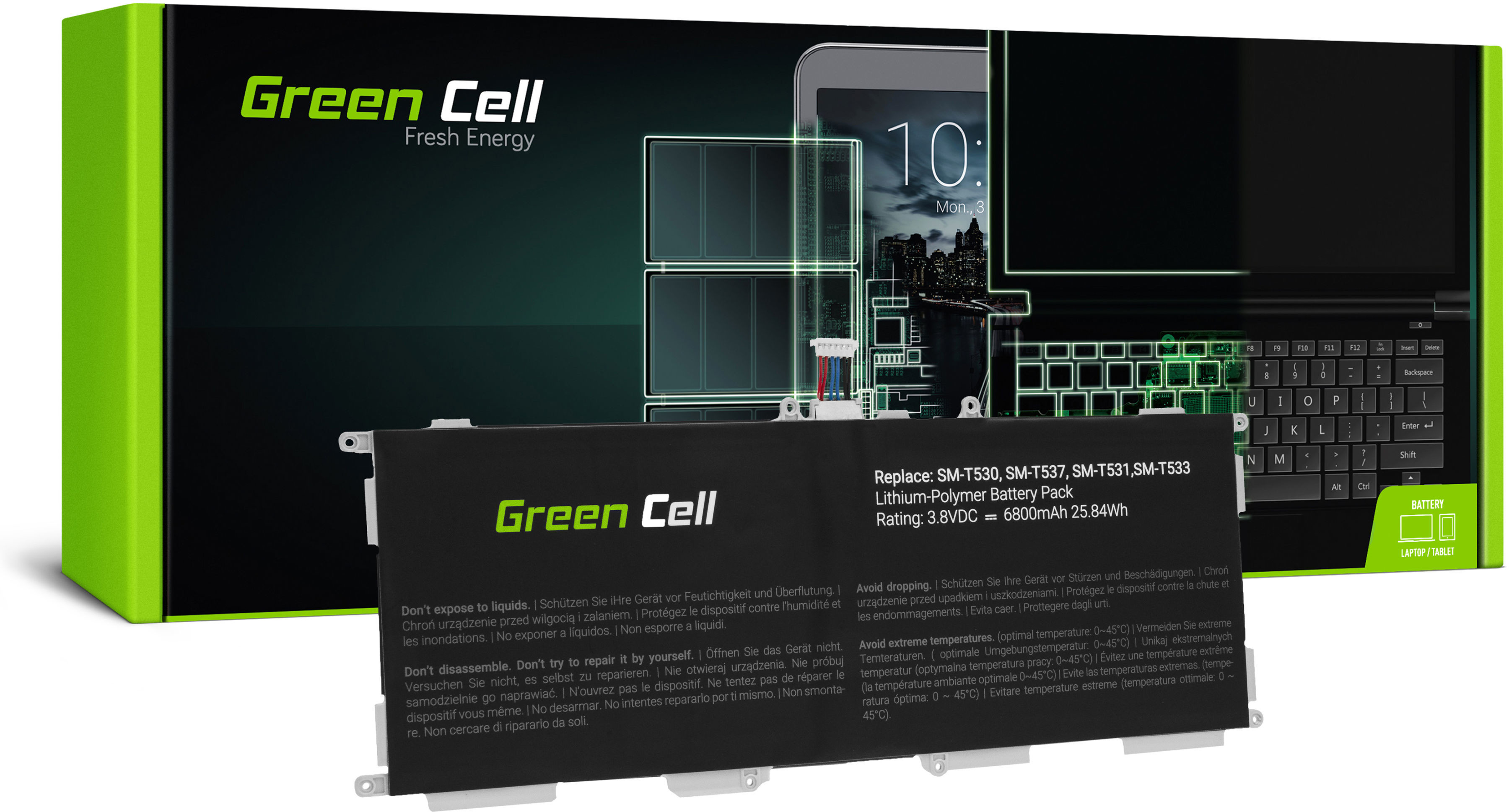 Samsung Green cell Bateria Green Cell EB-BT530FBE EB-BT530FBU do Galaxy Tab 4 10.1 T530 T531 T533 T535 SM-T530 SM-T531 SM-T533 SM-T535 TAB40