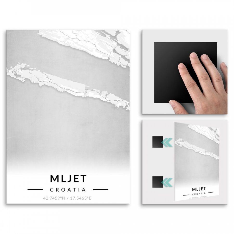 Pix4home Plakat metalowy Mapa B&W Mljet M POS-M-03688