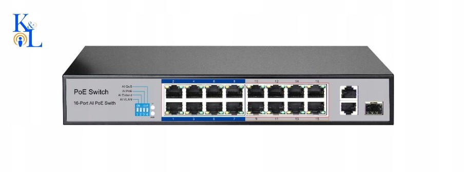 K&l 1618AI switch Poe z zasilaniem Cctv do 250