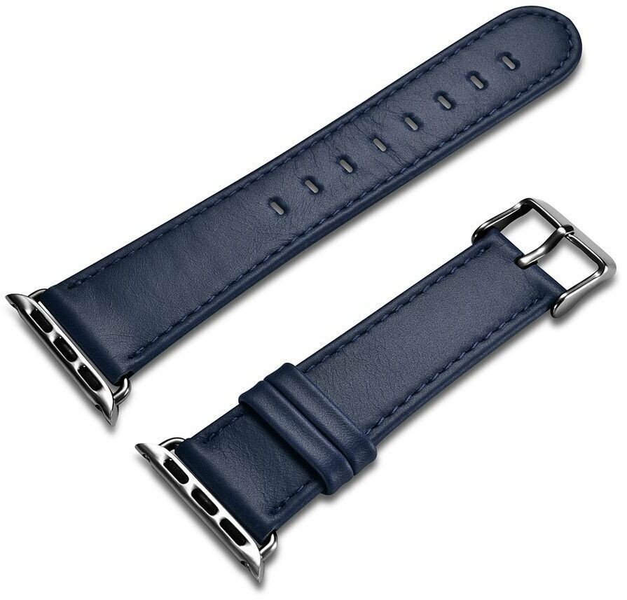 iCarer Leather Vintage opaska pasek z naturalnej skóry do zegarka Watch 3 38mm / Watch 2 38mm / Watch 1 38mm ciemnoniebieski (RIW117-DB38) RIW117-DB38