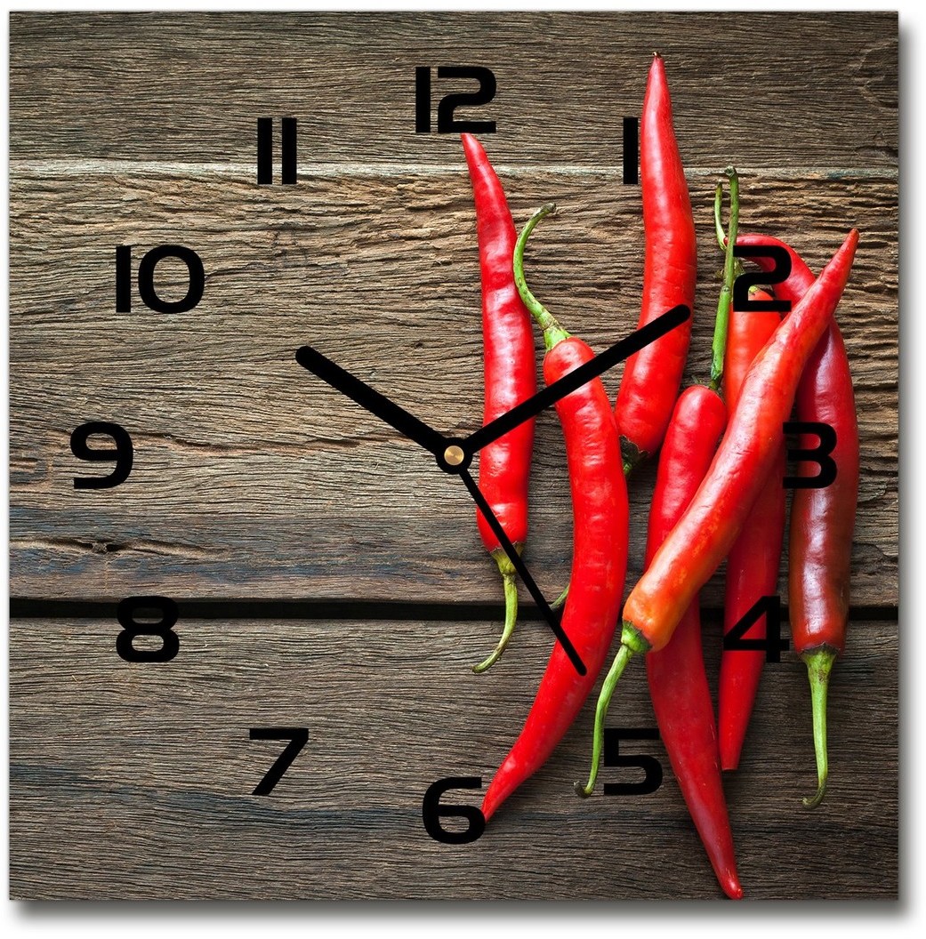Zegar szklany kwadratowy Papryczki chilli