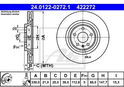 ATE TARCZA HAM 24.0122-0272.1 AUDI A4 1.8TFSI 120KM 08-, 2.0TDI 177KM 11-  24.0122-0272.1