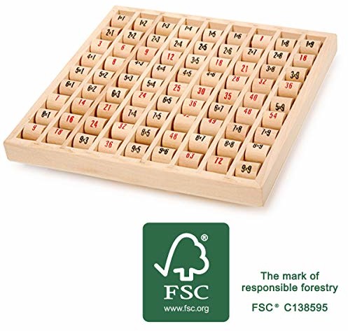 Small Foot small foot 11059 drewniana tablica mnożenia z certyfikatem FSC 100%, gra edukacyjna do nauki małej zabawki, 1 x 1, wielokolorowa