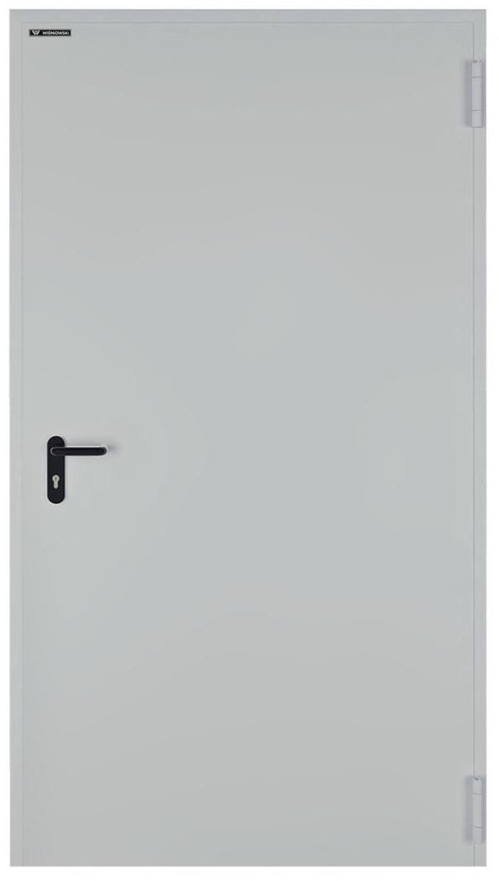 Drzwi przeciwpożarowe EI60 szare RAL 7035 100 prawe otwierane do wewnątrz