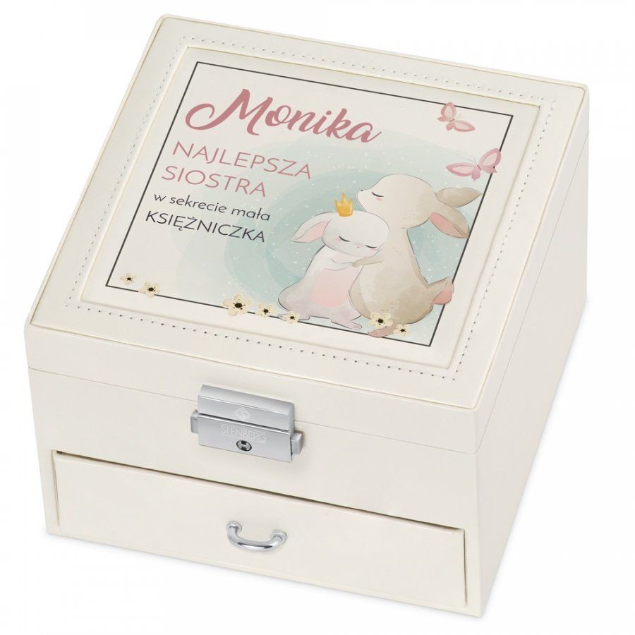 Murrano Szkatułka na Biżuterię Kremowa z Nadrukiem Króliczki SZKT-BB-015