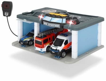 Dickie Toys 203716015 Rescue Center SOS stacja ratunkowa z samochodem policyjnym, samochodem strażackim i karetką