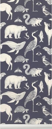 Ferm Living Tapeta Katie Scott Animals granatowa 100235403