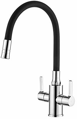 Ibergrif Ibergrif M22141-2 Elastyczna bateria kuchenna, Mikser zlewozmywakowy z wężem silikonadowym, obrotowy 360 °, czarny M22141-2