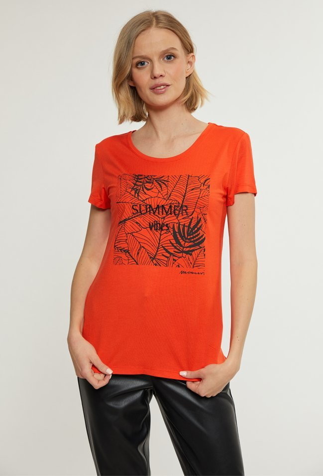 Monnari T-shirt damski z wzorzystym panelem -
