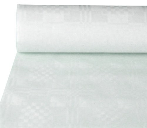 Papstar obrus papierowy w rolce z wytłoczonym wzorem adamaszkowym, biały (1 szt.). 50x0,8 m, łatwy do docinania, do domu, na wydarzenia, przyjęcia na zewnątrz, w ogrodzie, #12545. 12545