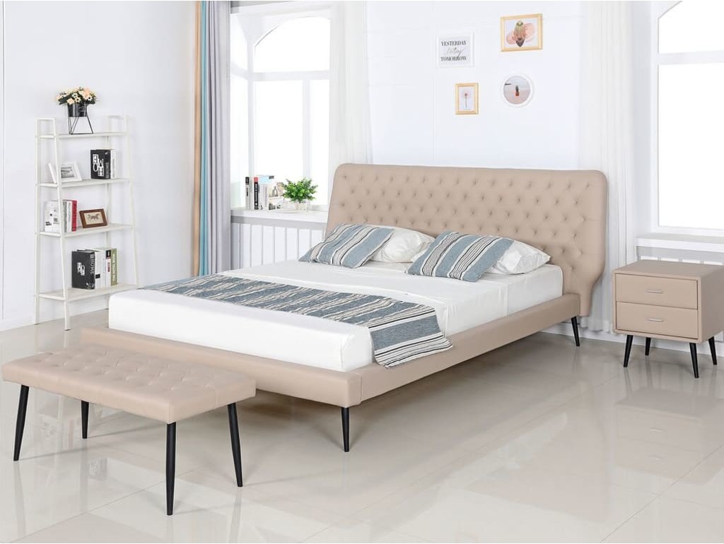 Beliani Zestaw mebli do sypialni ekoskóra 160 x 200 cm beżowy ESSONNE