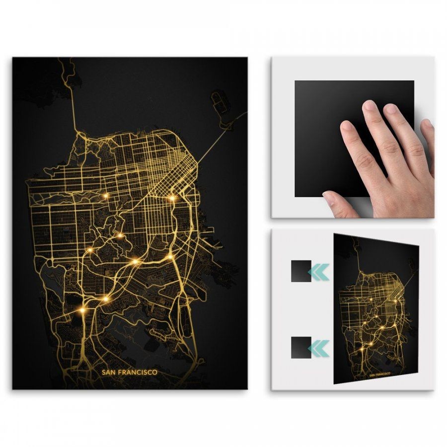 Pix4home Plakat metalowy Mapa City Lights San Francisco M POS-M-03801