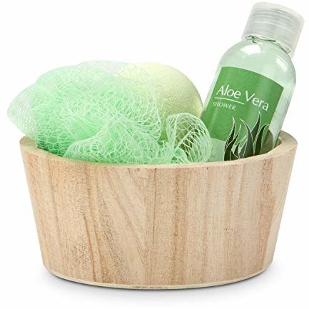 Römer Wellness zestaw upominkowy: Green in Balance, 4-częściowy z drewnianymi koszykami, żel pod prysznic 50 ml, 1 kula do kąpieli + 1 gąbka, zapach: Aloe Vera, 200 g