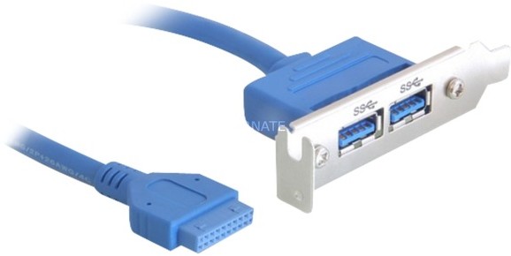 Delock USB 3.0 19-pin - 2 x USB 3.0-A kabel USB 0,4 m USB 3.2 Gen 1 (3.1 Gen 1) USB A Niebieski, Wspornik gniazda