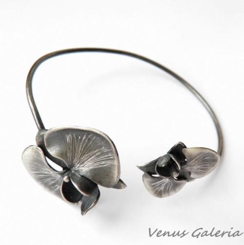 Bransoletka srebrna - Czarna orchidea 329