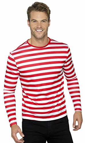 Smiffys męski t-shirt w paski z długimi rękawami, m, czerwony 46830M